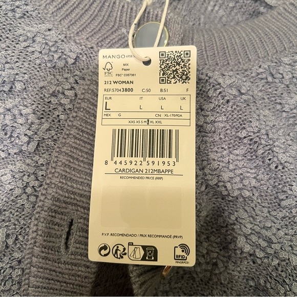 NWT Mango Textured Lady Cardigan Sweater Light Blue Size L - Picture 8 of 11